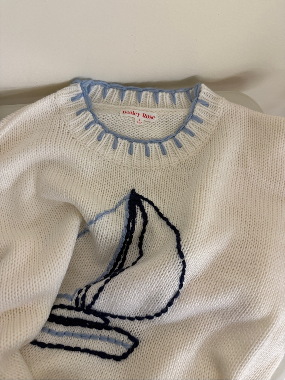 ⛵️Bailey Rose White Sailboat Stitching Sweater S - Picture 4 of 4